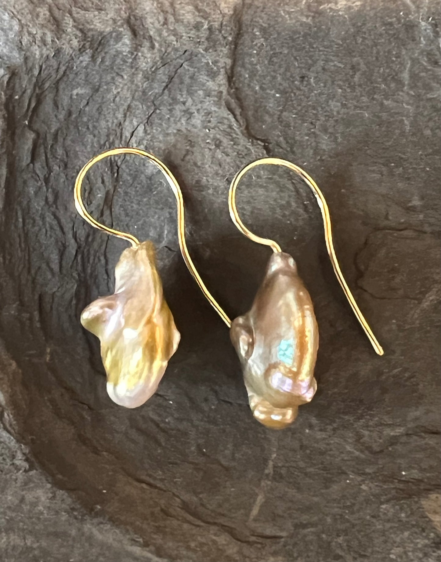 Pinkish Bronze Baroque Keshi Pearl 14K Minimalist Drop Earrings