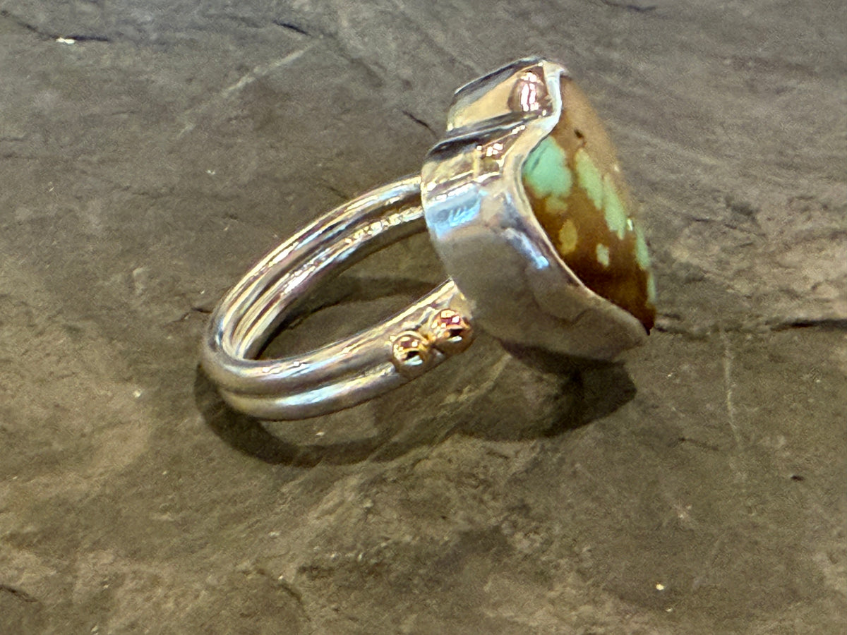 Turquoise Heart Sterling & 14K One of a Kind Statement Ring - Crooked Little Heart