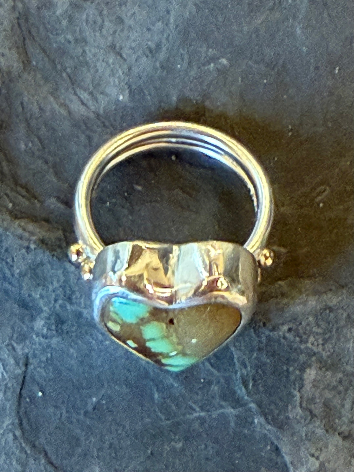 Turquoise Heart Sterling & 14K One of a Kind Statement Ring - Crooked Little Heart