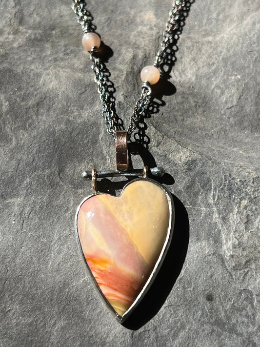 Mookaite Jasper Crooked Little Heart Sterling & 14K Rose Gold One of a Kind Necklace