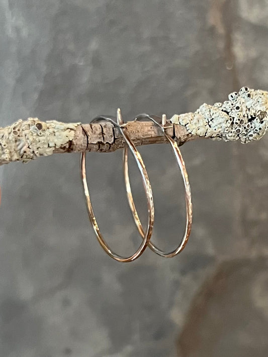 Hammered Hoop Earrings in Sterling Silver 1.00” - Minimalist