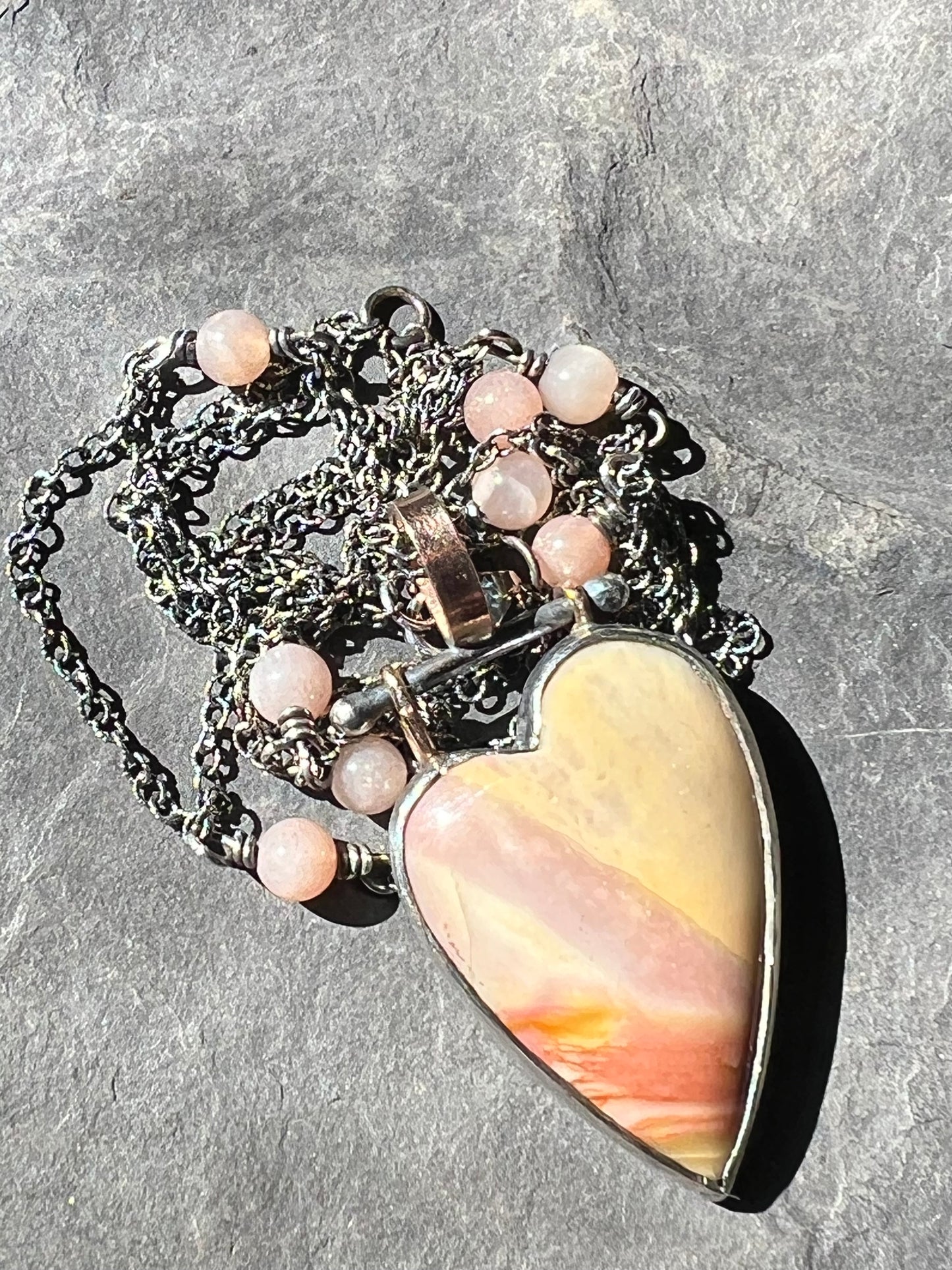 Mookaite Jasper Crooked Little Heart Sterling & 14K Rose Gold One of a Kind Necklace