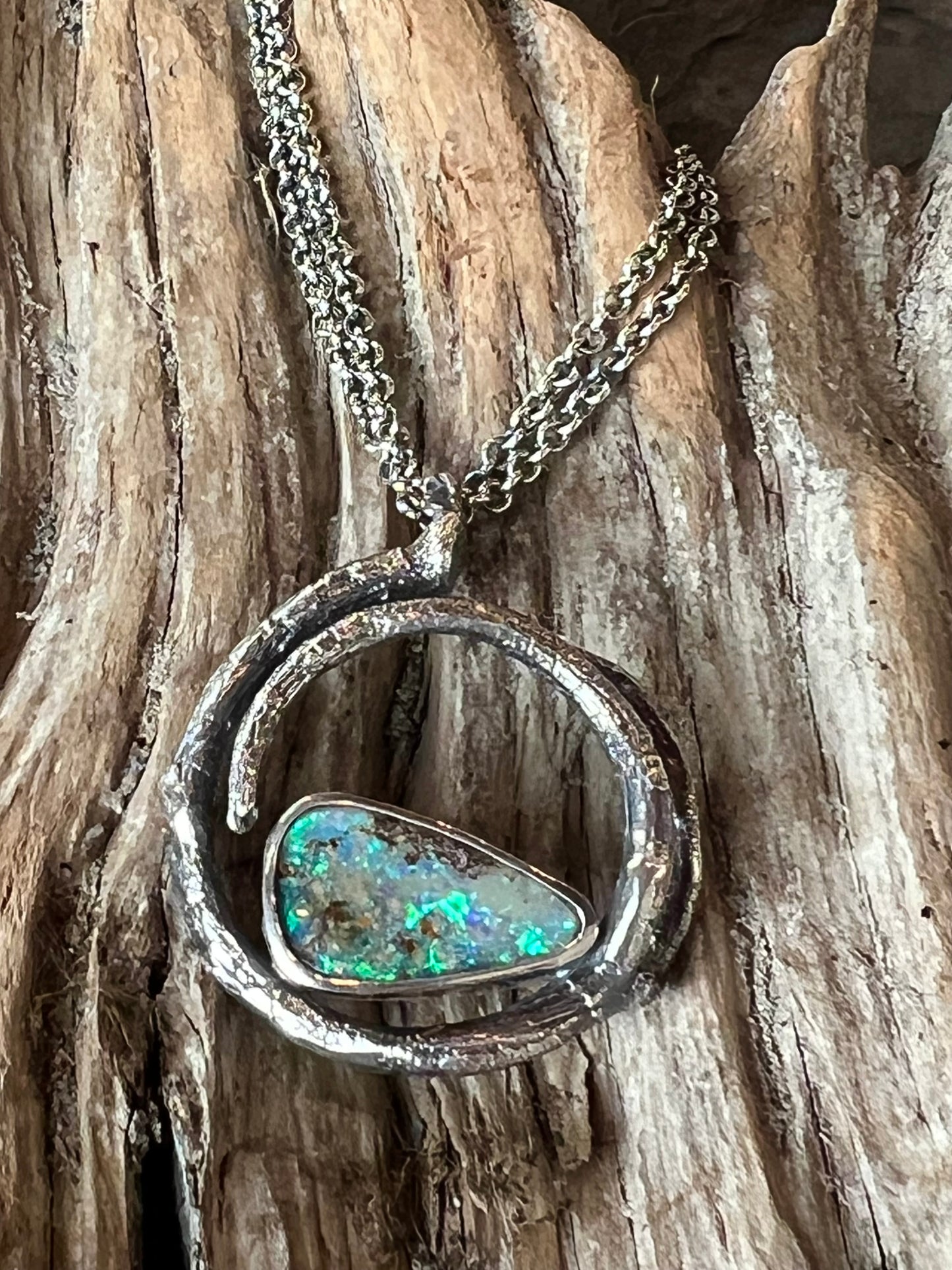 One of a Kind Oxidized Sterling & Australian Pipe Opal Vine Pendant - Cayuga Collection
