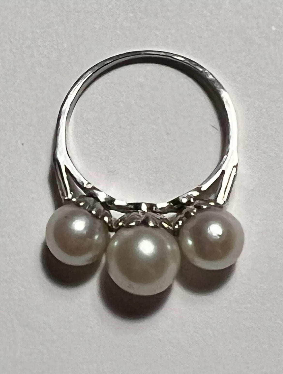 Estate Platinum Baguette Diamond Akoya Pearl Ring