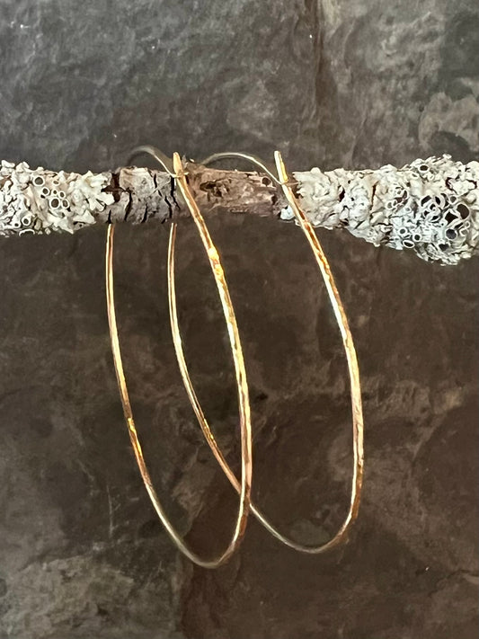 Hammered Hoop Earrings in 14K Yellow Gold 1.5” - Minimalist