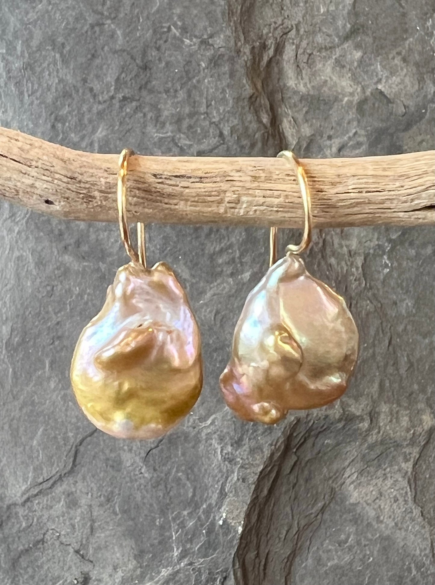 Pinkish Bronze Baroque Keshi Pearl 14K Minimalist Drop Earrings