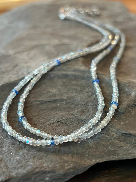 Labradorite & Blue Sapphire Double Strand Necklace 16 - 18.5”