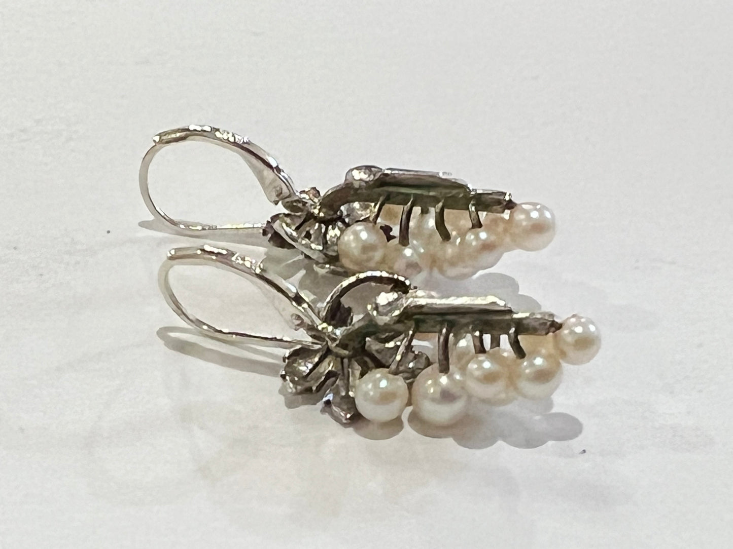 Estate Art Nouveau Akoya Cultured Pearl 900 Silver Grape Cluster Earrings