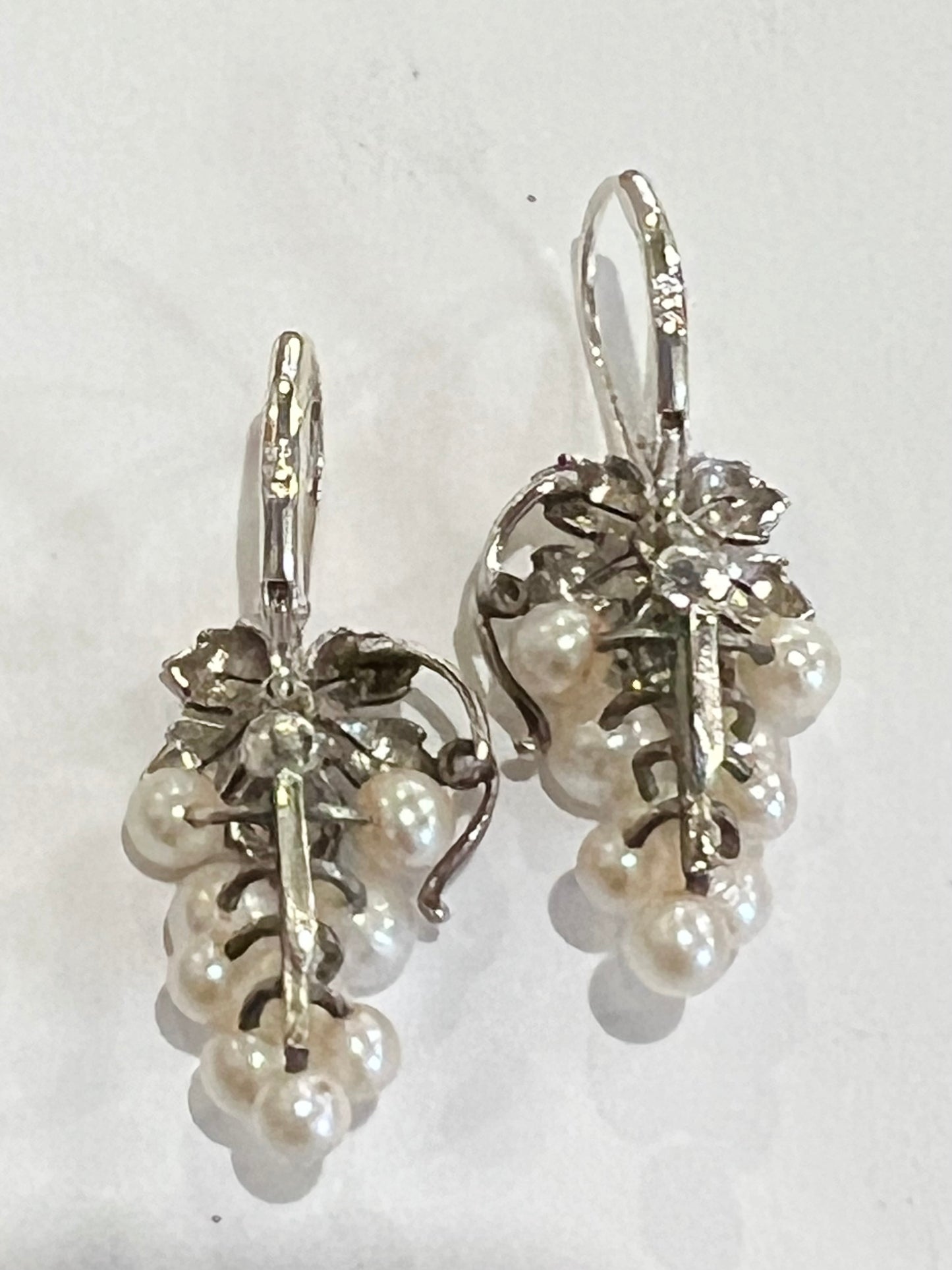 Estate Art Nouveau Akoya Cultured Pearl 900 Silver Grape Cluster Earrings