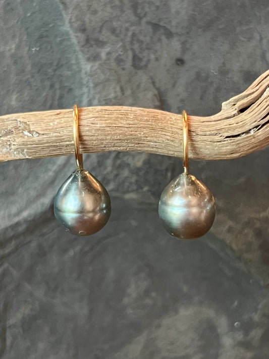 Shades of Gray Tahitian Pearl 14K Demi- Dangle - Minimalist Earrings