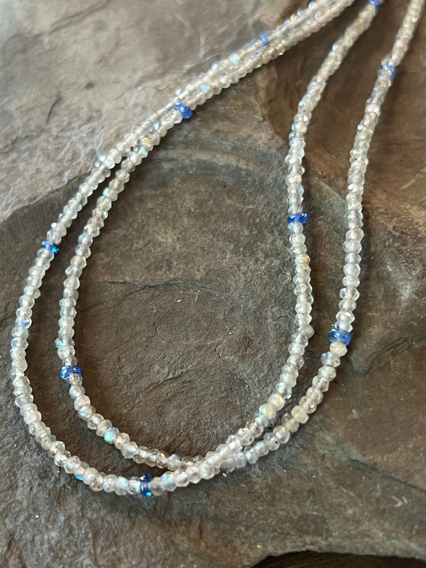 Labradorite & Blue Sapphire Double Strand Necklace 16 - 18.5”