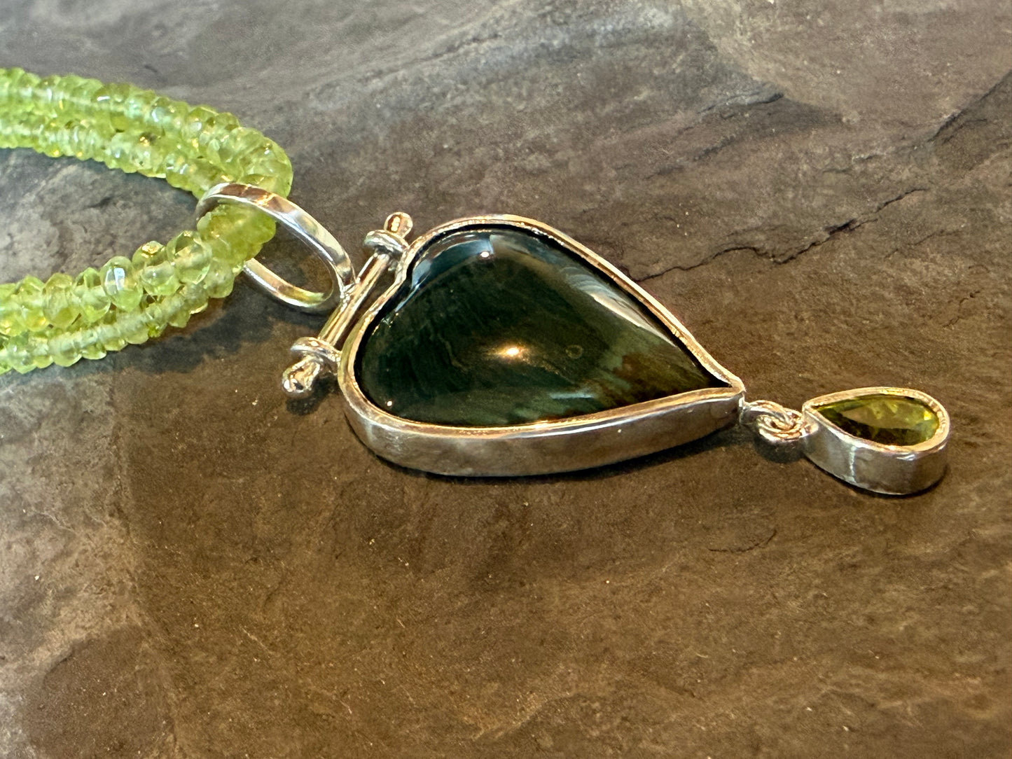 One of a Kind Sterling Larsonite Peridot Crooked Little Heart Necklace