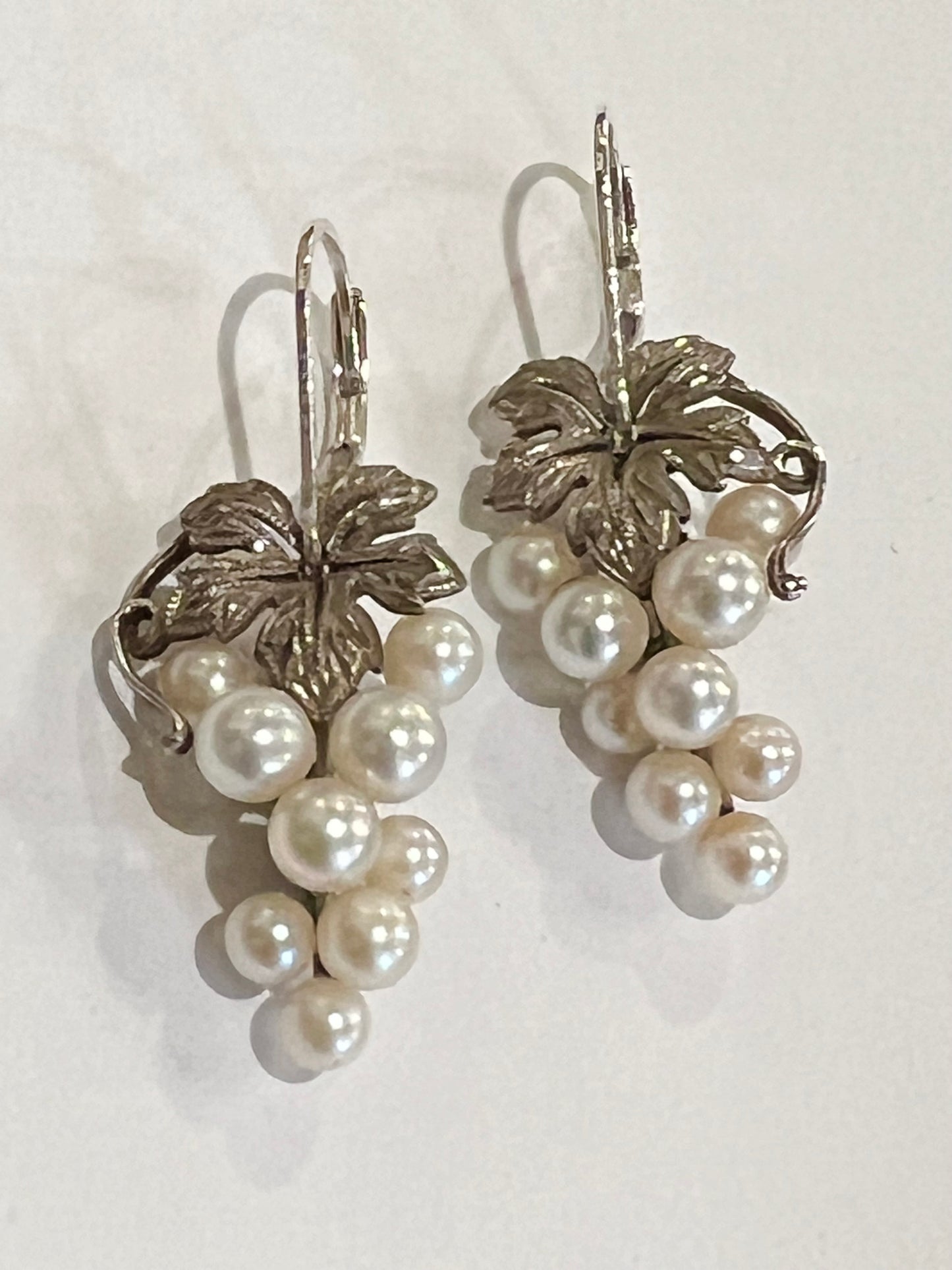 Estate Art Nouveau Akoya Cultured Pearl 900 Silver Grape Cluster Earrings