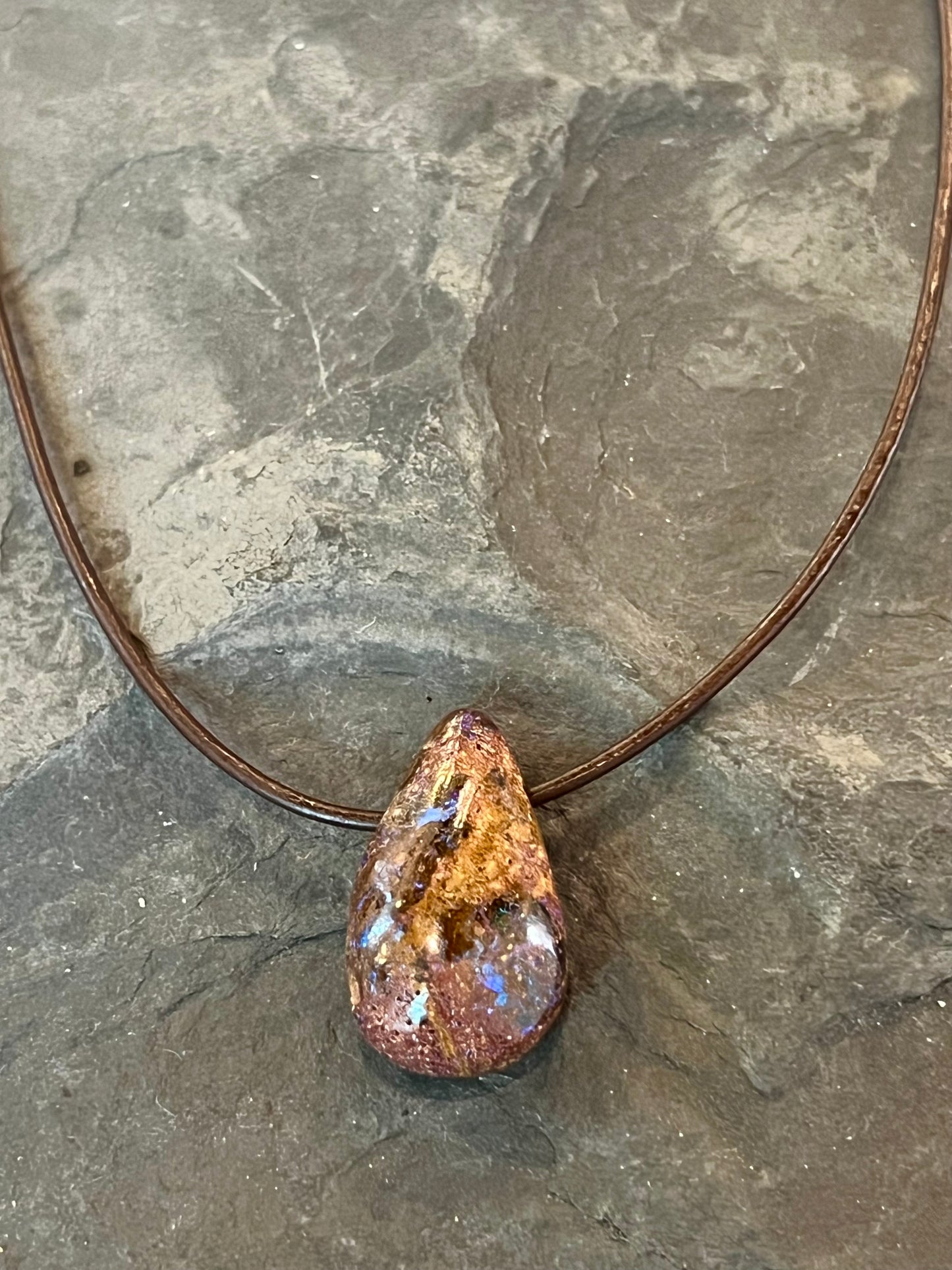 Boulder Opal Leather Cord Unisex Necklace 20”