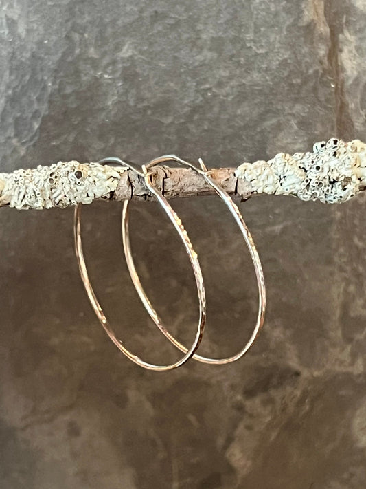 Hammered Hoop Earrings in Sterling Silver 1.25” - Minimalist