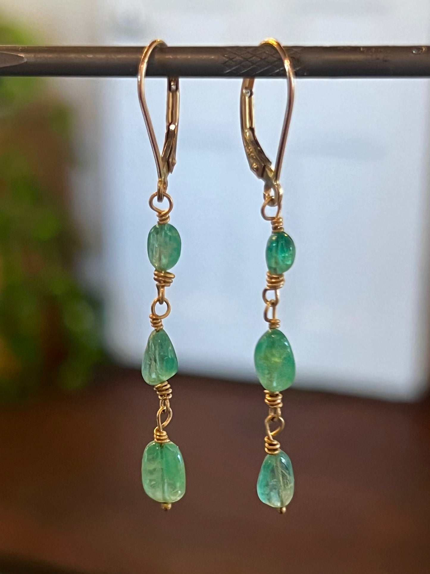 Emerald 14K Dangle One of A Kind Earrings