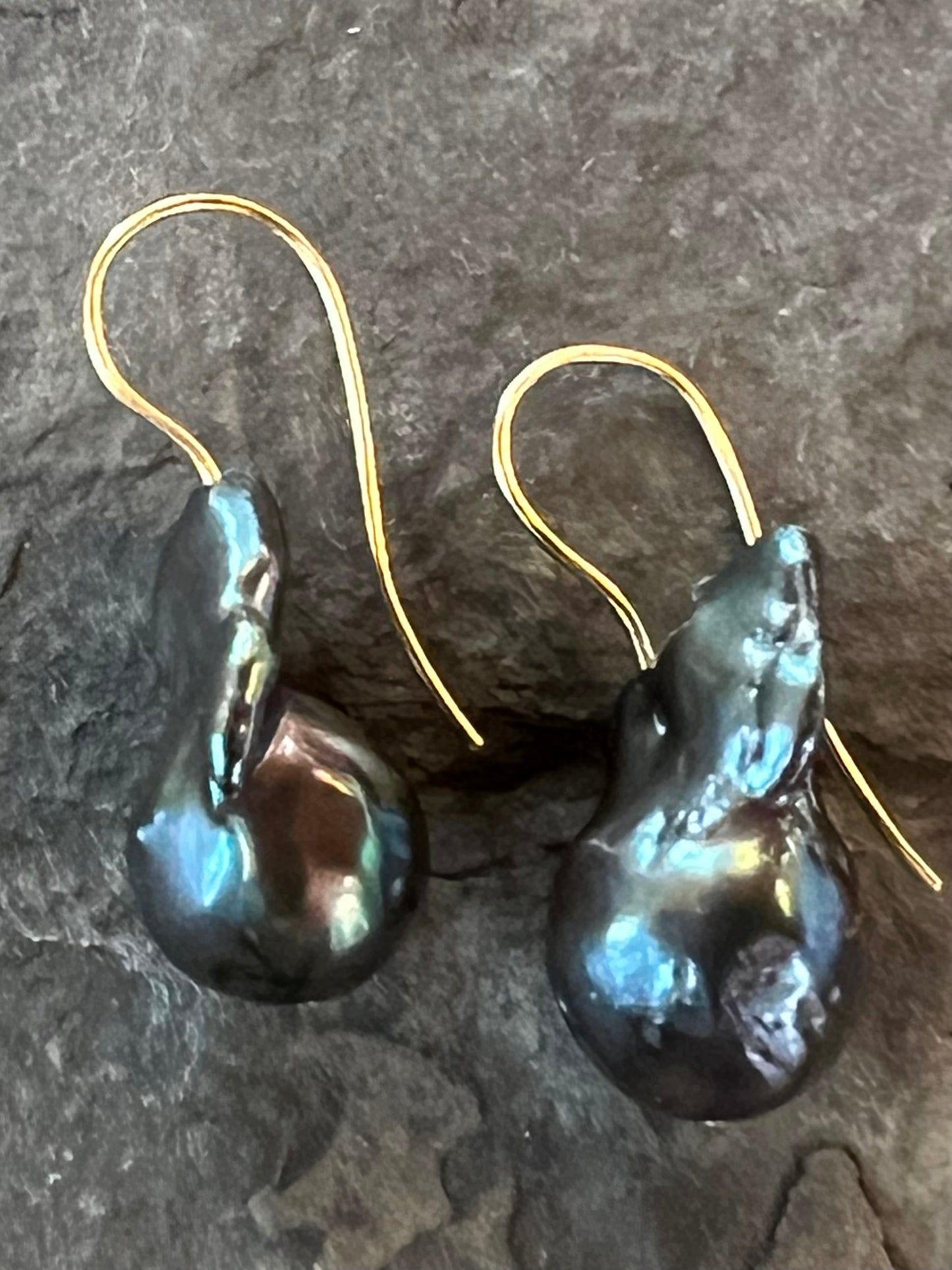 Large Peacock Baroque Pearl 14K Demi-Dangle - Minimalist Earrings