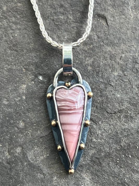 Imperial Pink Jasper Crooked Little Heart Pendant - One of a Kind Necklace