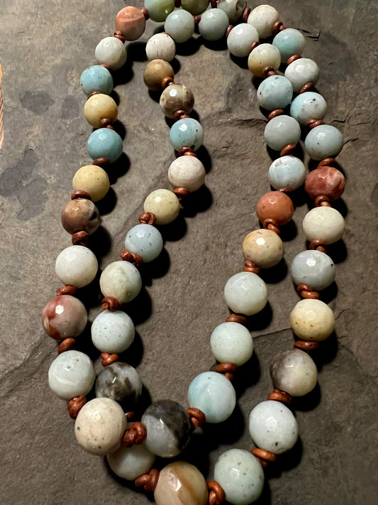 Amazonite on Leather Necklace 24"