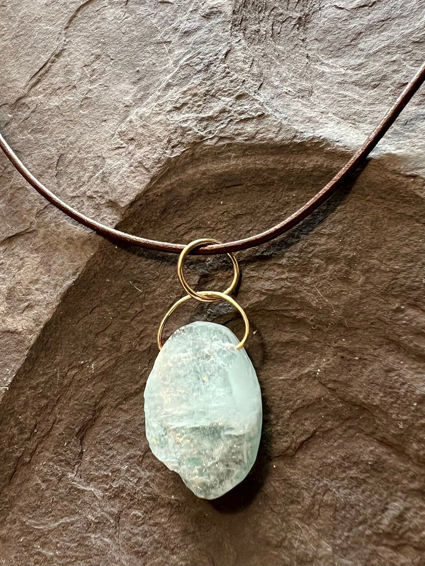 Aquamarine Gem Rough Pendant - Minimalist Necklace