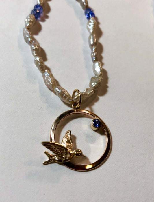 Upcycled Bird in Flight Pendant Necklace