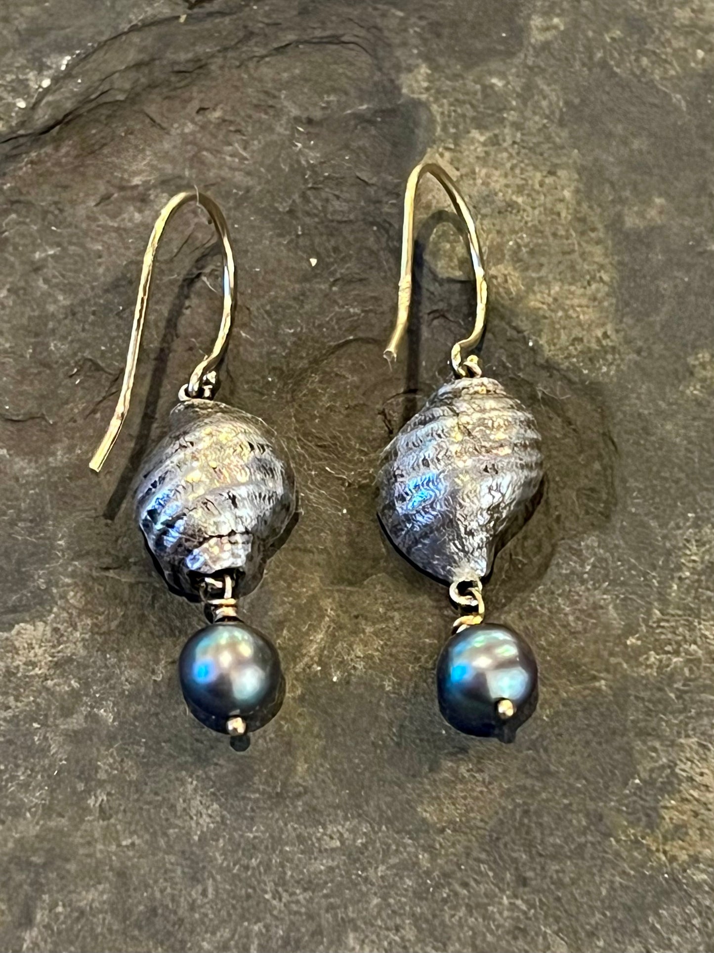 Small Eroded Conch Earrings with Freshwater Pearl - Salt Series