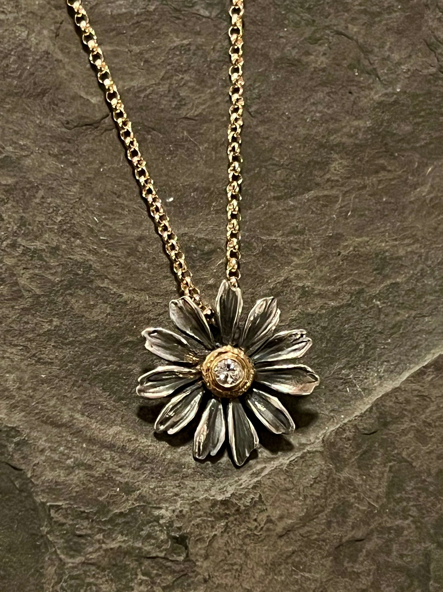 Diamond Daisy Girl Necklace, 14K Chain