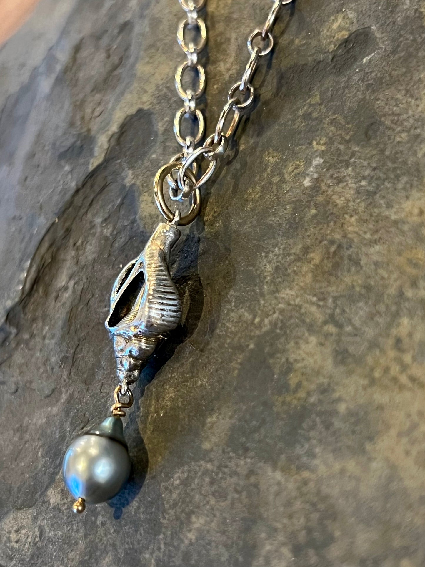 Eroded Conch Spiral with Tahitian Pearl Necklace - Salt Series