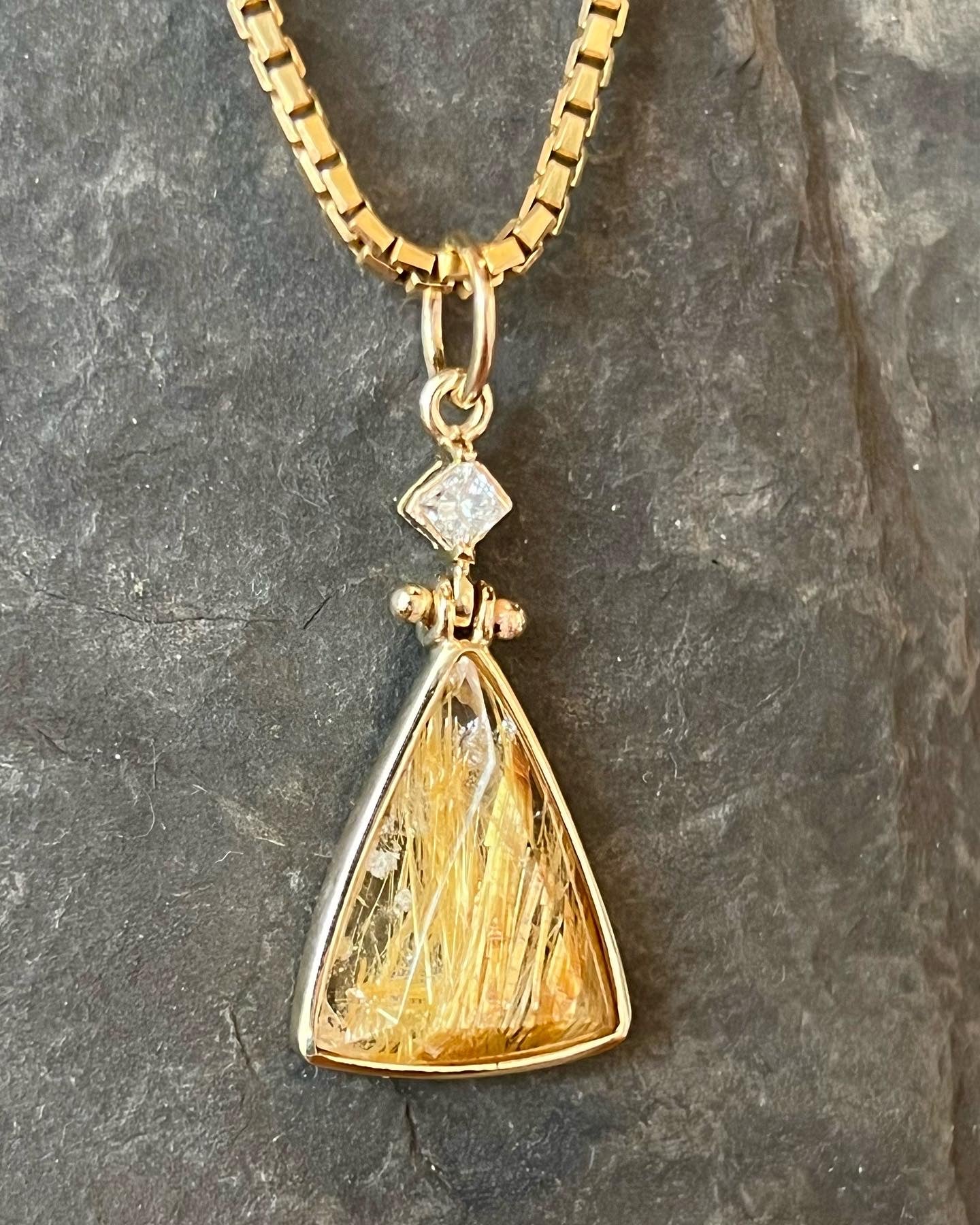 Golden Rutilated Quartz with Diamond - One of a Kind Necklace