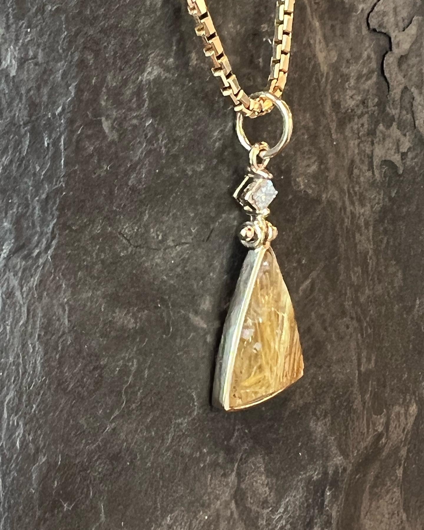 Golden Rutilated Quartz with Diamond - One of a Kind Necklace