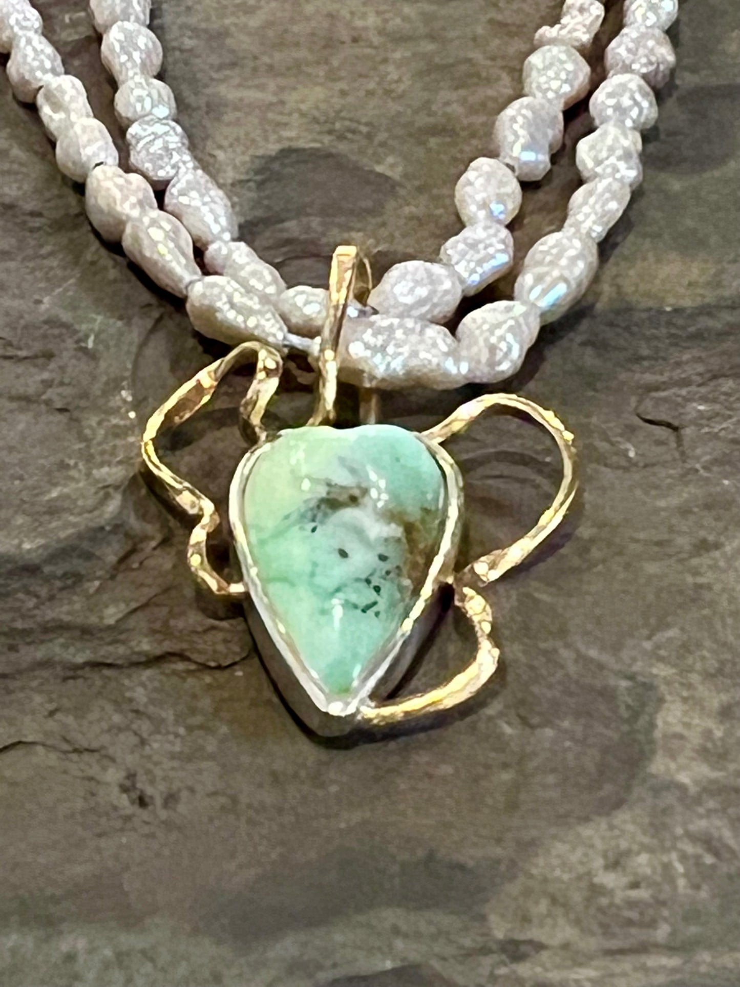 Forged Ribbon Set Chrysoprase Heart - One of a Kind Necklace
