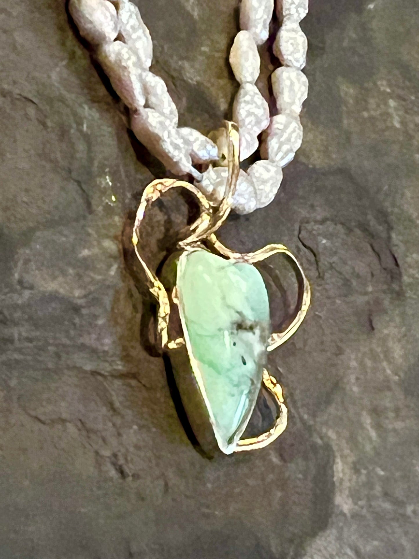 Forged Ribbon Set Chrysoprase Heart - One of a Kind Necklace