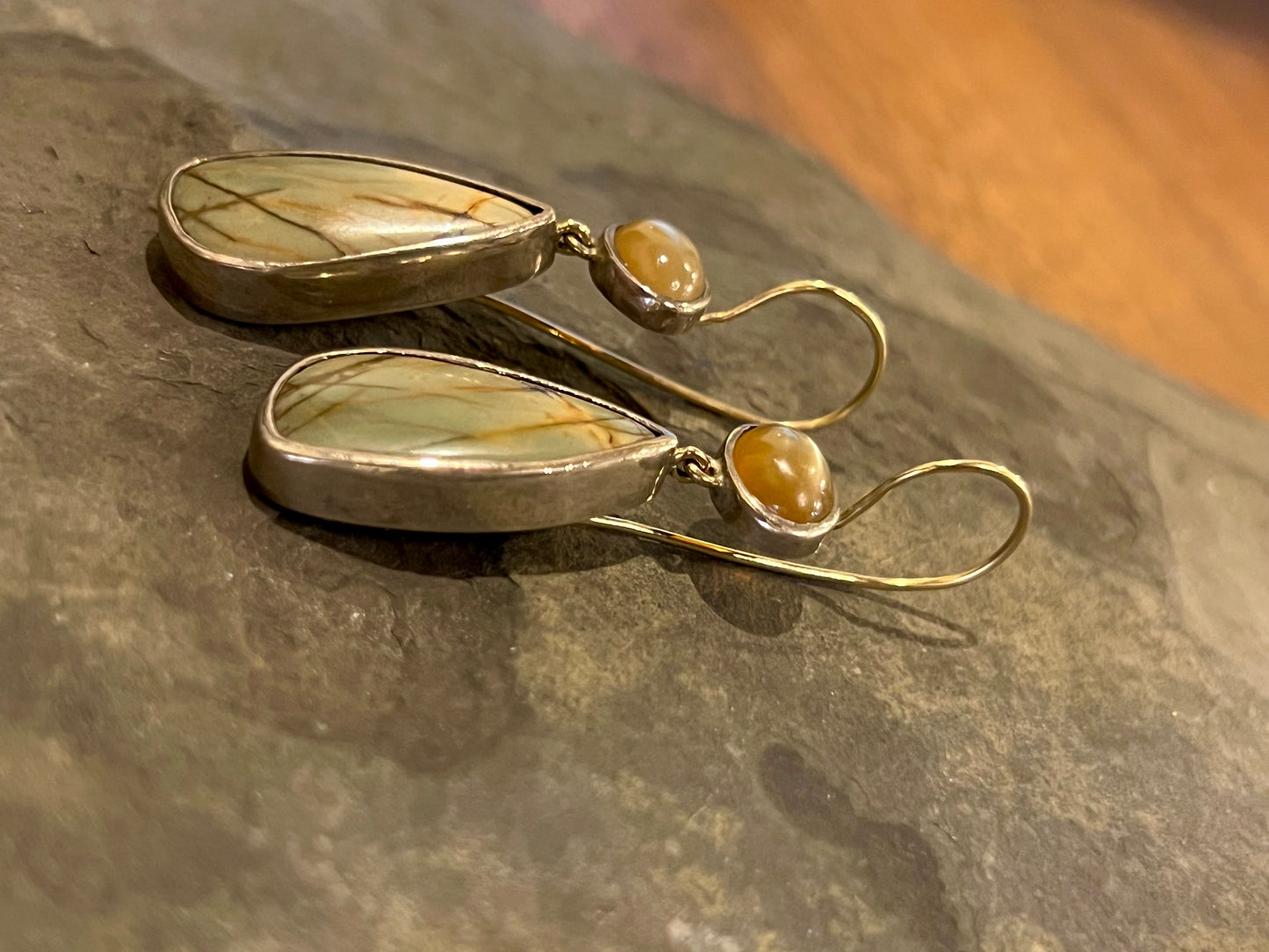 Moonstone & Jasper Dangle Earrings - One of a Kind Earrings