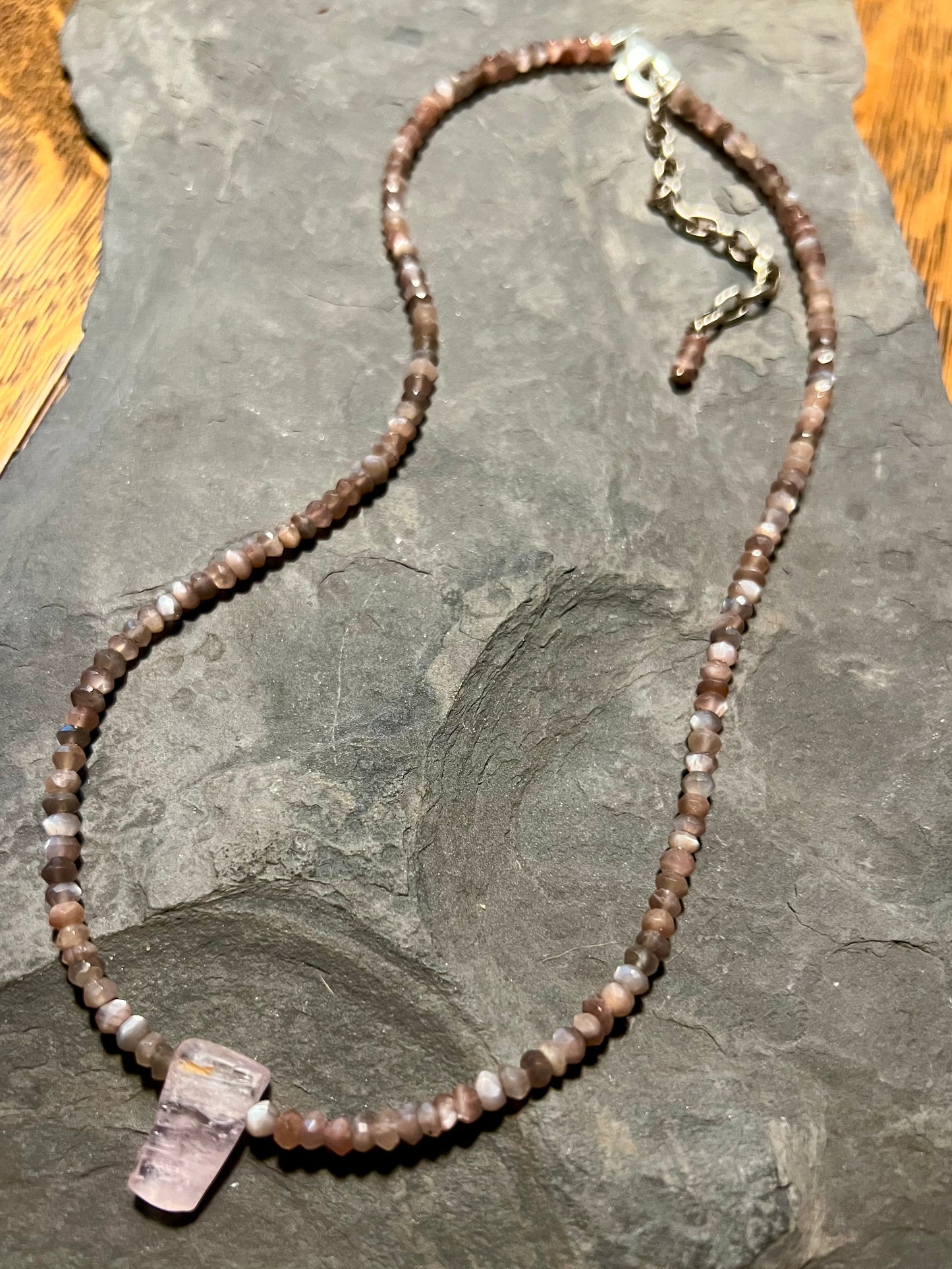 Calming Kunzite Crystal Moonstone Strand - Minimalist Necklace