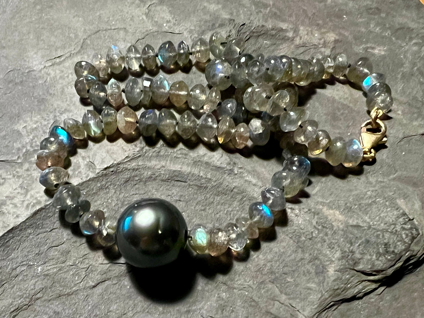 Tahitian Pearl & Labradorite Strand - One of a Kind Necklace