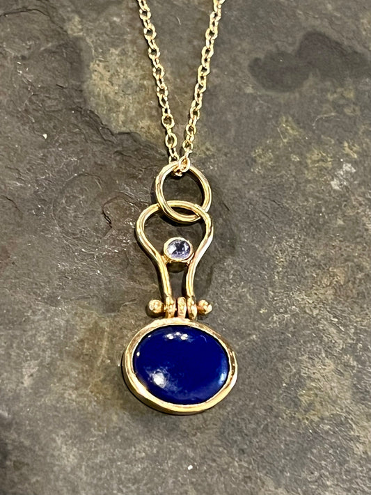 Lapis & Tanzanite Hinged Pendant - One of a Kind Necklace