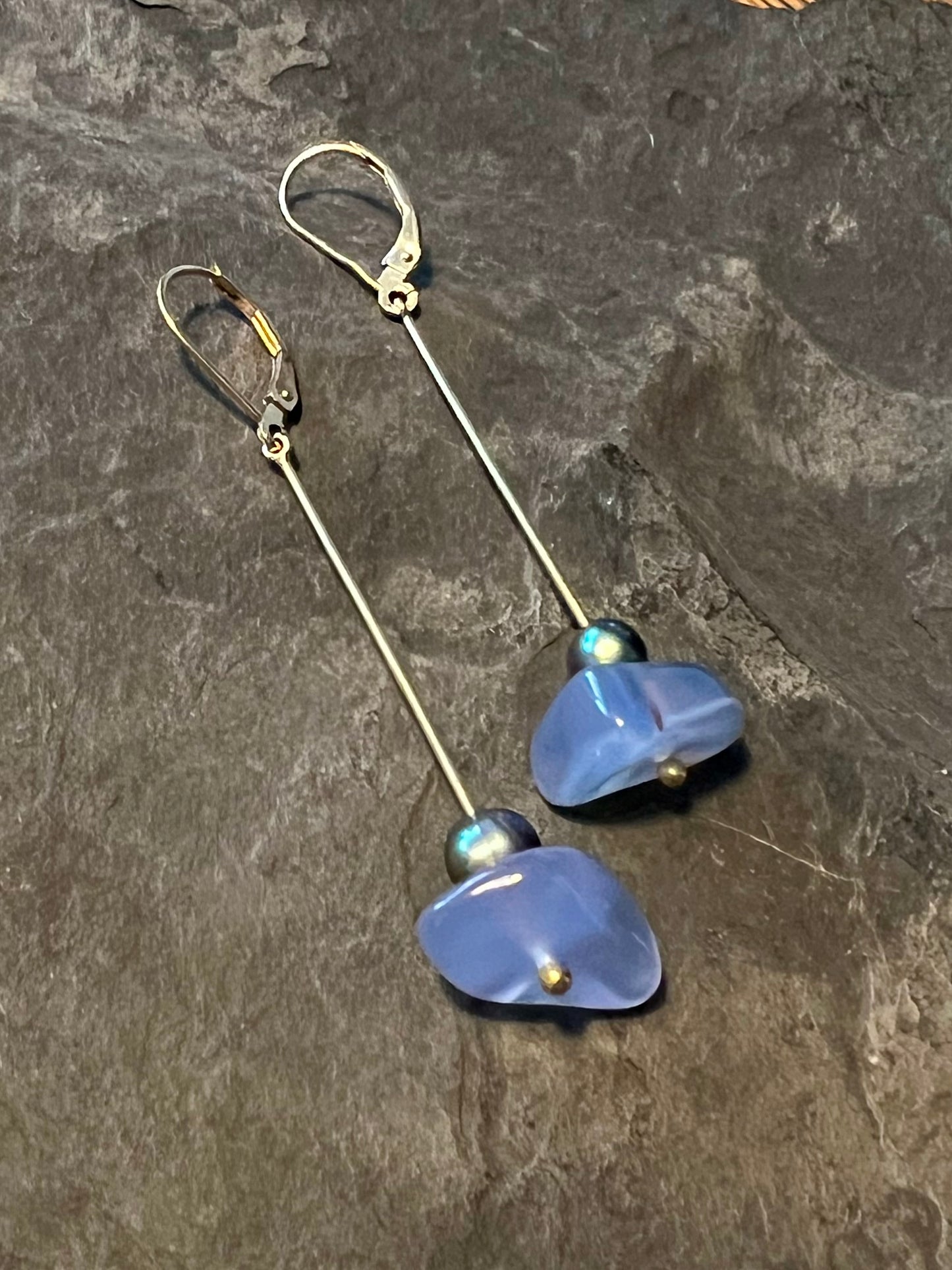 Linear Dangle with Turkish Blue Chalcedony - Minimalist Earrings