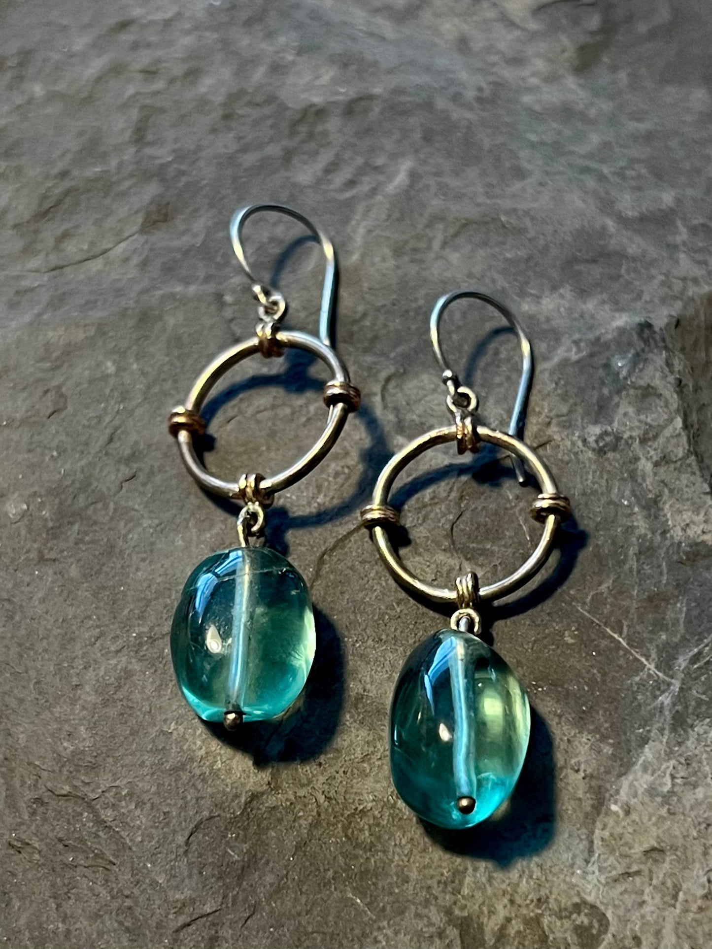 True North Fluorite Sterling & 14K Dangle - One of a Kind Earrings