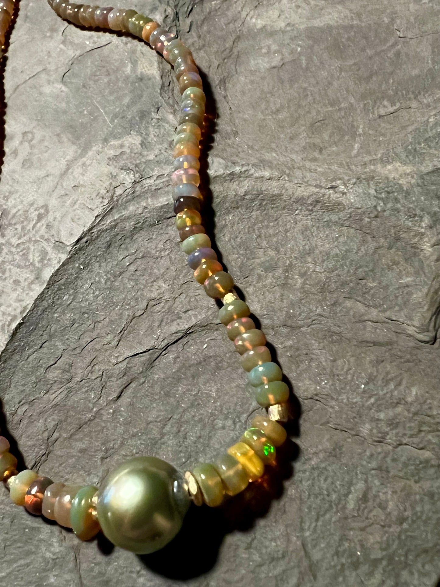 Opal and Tahitian Pearl Choker - One of a Kind Necklace
