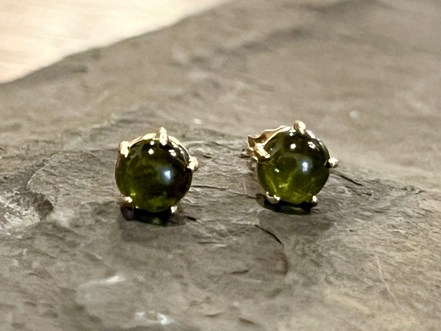 Vesuvianite Cabochon Stud - Minimalist Earrings