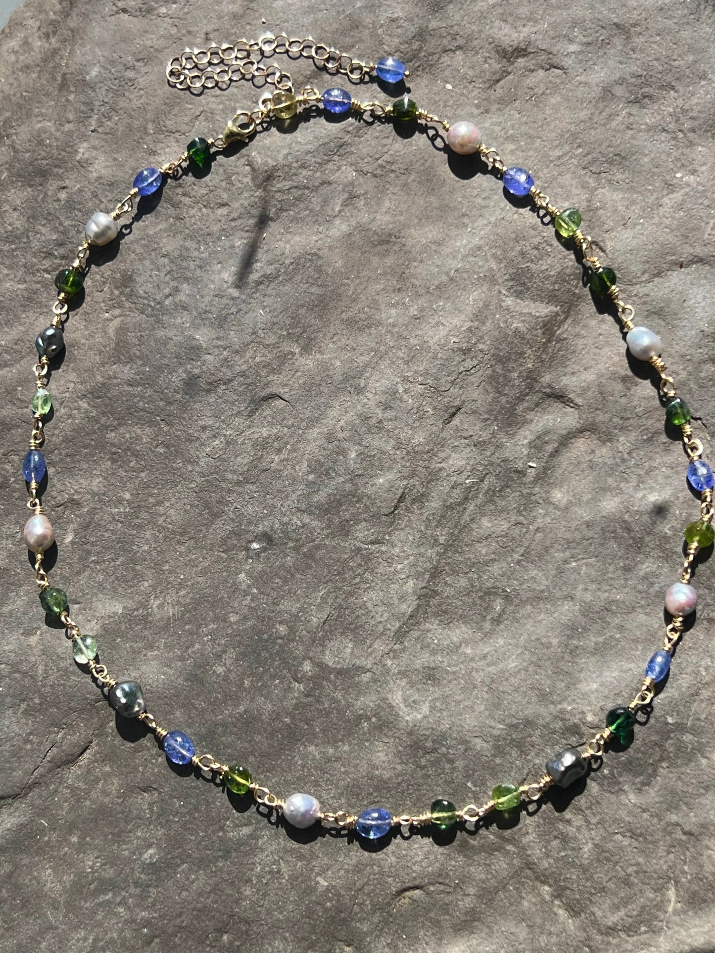 Wild Violet Strand - One of a Kind Necklace- 14K Tourmaline Tanzanite Pearl