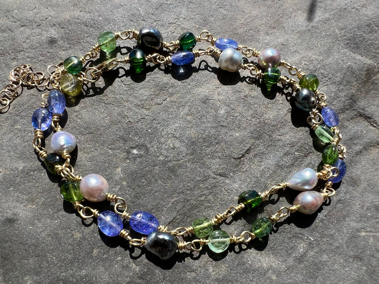 Wild Violet Strand - One of a Kind Necklace- 14K Tourmaline Tanzanite Pearl